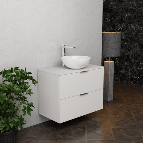 Inda - Badezimmerschrank B.80 mit Aufsatzwaschbecken / Mattweiß 2 Schubladen - Topazio (1/5)