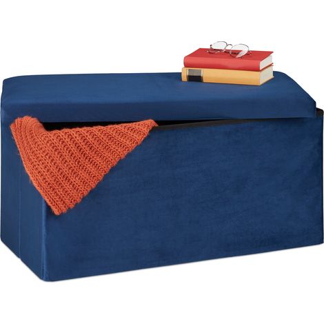 Relaxdays Storage Bench, Velvet Cover, 80 L Capacity, H x W x D: approx. 38 x 77 x 39 cm, Blue
