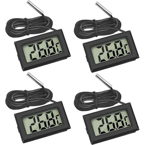 4x Termometro digitale - Monitor di temperatura con sonda esterna - Per frigorifero, congelatore, acquario - LCD - 4x Nero -Crezuo