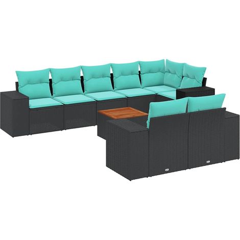 Maison Exclusive - 9-teiliges Gartensofa-Set mit Kissen, schwarze (1/5)