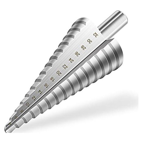 Foret Étagé, 4-32 mm Fraise Etage Metal Triangle Conique Titane HSS, Tige Triangulaire, Meche pour Visseuse sur Métal Acier, Bois, Laiton, Aluminium, Plastique 1 Argent-droit (1/5)