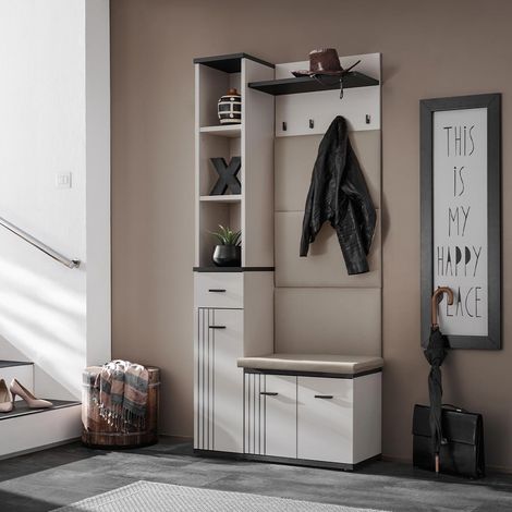 Ensemble Vestiaire Rembourré 3P "Hugo" 90cm Gris & Noir (1/5)