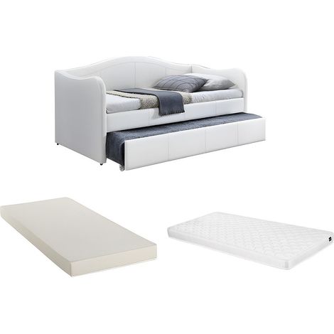 Divano letto a scomparsa 2 x 90 x 190 cm Similpelle Bianco + materasso MATHILDE