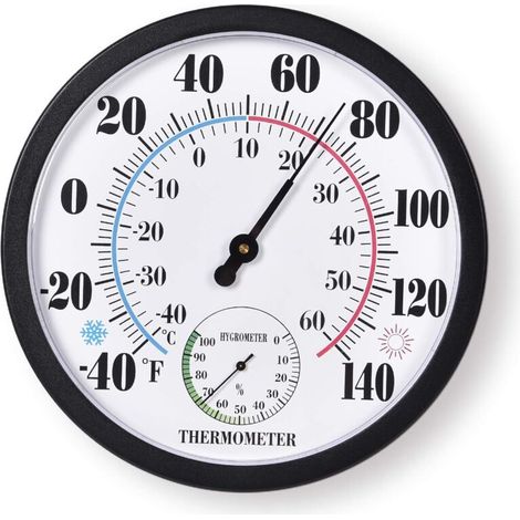 Großes, wasserdichtes, batterieloses digitales Wandthermometer und Hygrometer für den Innen- und Außenbereich, 25 cm