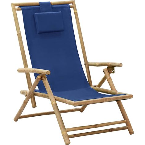 Silla plegable reclinable azul marino de bambú y tela. vidaXL
