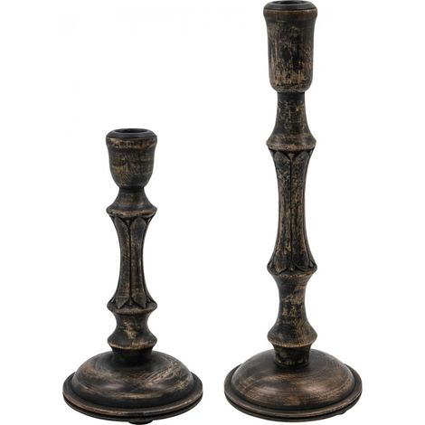 Lot de 2 bougeoirs en bois de manguier Rise (1/5)