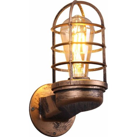 Retro Wall Lamp Vintage Industrial Lighting Rustic Sconces Wire Metal Cage Wall Sconce Indoor Home Retro Light Fixture (Rust Color) (Without bulb) (1/5)