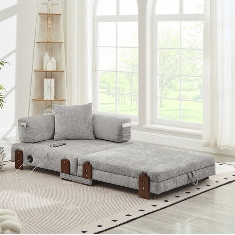 canapé lit convertible deux places compact tissu gris HAVRYA (1/5)