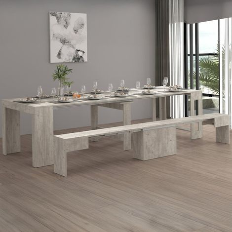Banc Ubertino, Siège pour Table à Manger, Banc Simple Extensible, 290x25h45 cm, Ciment (1/5)