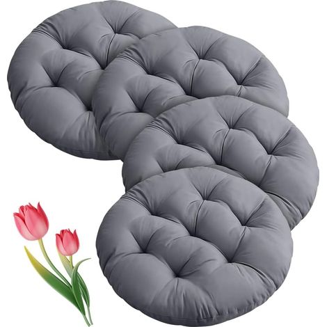 Lot de 4 Coussin, Rond 40 cm, Polyester, Mousse, Intérieur Extérieur