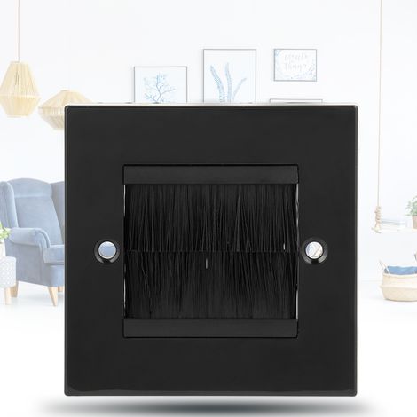 Plaque murale avec brosse anti-poussière pour passage câble avec vis, ABS 8.5x8.5 cm, noir (1/4)
