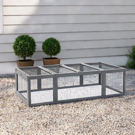Enclos à lapins en bois gris avec toit ouvrant 180 x 90 x 48 cm (1/5)