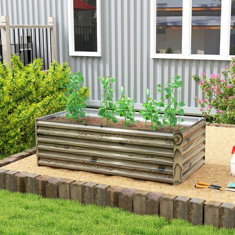 Grande jardinière rectangulaire acier galvanisé terrasse base ouverte naturelle 180x90x57,5 cm