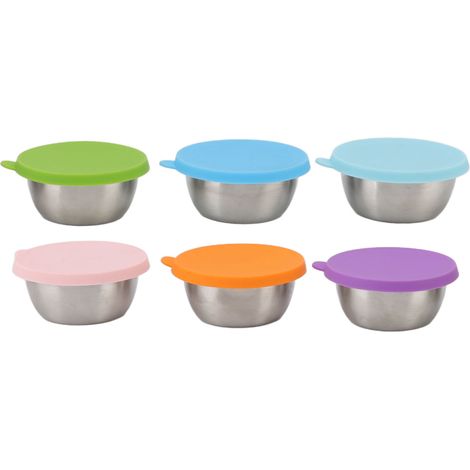 Lot de 6 pots à vinaigrette, couvercle silicone, acier inoxydable, petits récipients condiments multi-usages pour cuisine (1/5)