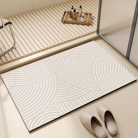 Tapis de bain 40 x 60 cm en terre de diatomée, aspect pierre, super absorbant et séchage rapide, surface antidérapante, doux et durable, beige (1/5)
