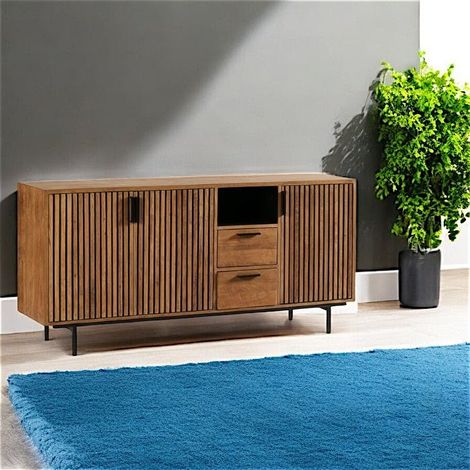 Bahut contemporain teck recyclé 3 portes rainurées FANO (1/3)