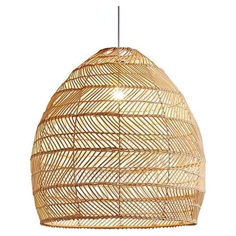 Lampe en Rotin Pendentif Lumière Vintage Abat-Jour Suspendu E27 Salle à Manger Décor à Café Restaurant Lampe à Suspension, 65x55cm