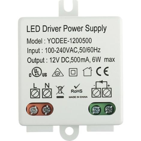 Mini transformateur LED 12V DC 6W pour lampes LED basse tension 12V ou autres alimentations, petit et plat, aucune exigence de charge minimale (1 unité). (1/4)
