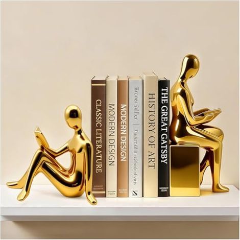 Lot de serre-livres décoratifs en céramique pour étagères, maison, bureau, bureau, lecture, bibliothèque, chambre à coucher, salon (doré) (1/5)