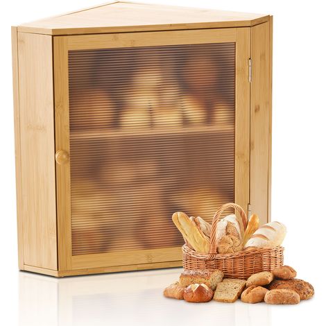 VEVOR Boite a Pain deAngle de Comptoir de Cuisine 2 Niveaux, Recipient de Stockage pour Pain de Style Ferme, Grande Capacite, avec Panneau de Porte Ondule en Acrylique, Rangement Alimentaire, Naturel