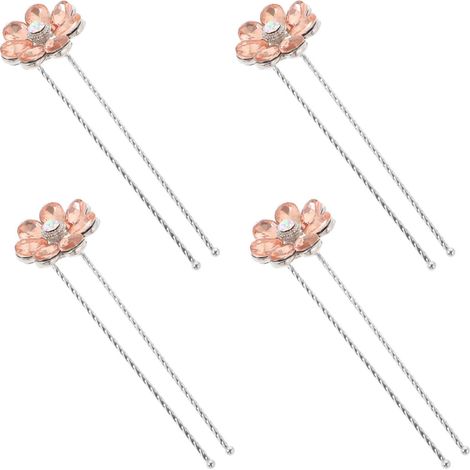 4 Pieces Flowery Metal and Crystal Hair Clips (1/5)