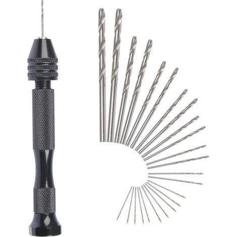 MIni perceuse à main Twist Drill Bits +25 micro forets hélicodaux sans fil en Aluminium Pin Vise Outils Rotatifs forets hélicodaux adjustable Pyrogravure Maison plastique trou cuivre (1/5)