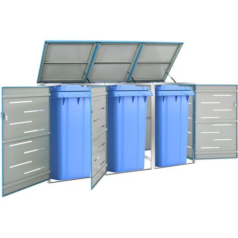 Abri pour trois poubelles,Cache poubelle,Hangar à Poubelles 207x77,5x115 cm Inox - FR98769 (1/5)