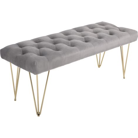 Banc d'entrée avec revêtement en velours gris, 116 x 44,5 x 49 cm, cadre en métal robuste (1/5)
