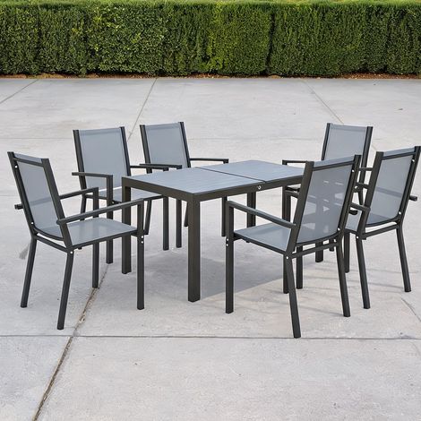 Salon de jardin gris Claro en acero Textilene 150 x 90 x 73 cm (1/5)