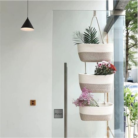Scaffale sospeso in lino, design color-block, ideale per organizzare le borse nella camera da letto e nel soggiorno. (1/4)