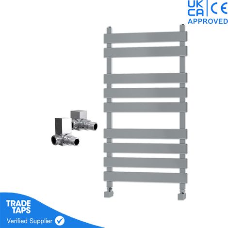 Marvella Chrome Flat Panel Towel Rail - 950 x 500mm - Corner Manual Square Valve Pair (1/3)