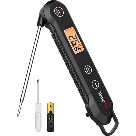 TempPro TP03H Thermomètre à viande étanche IPX6, thermomètre de cuisson Sonde pliable avec étalonnage et verrouillage, lecture instantanée pour friteuses à air, cuisine, BBQ (1/5)
