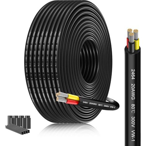 UL2464 20AWG 3x0,5mm² Câble Électrique Basse Tension, 15m Câble électrique UL2464 basse tension, cuivre étamé multibrin et PVC souple pour LED, capteurs, solaire et auto (1/5)