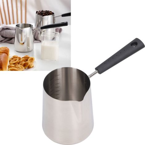 Tasse à café latte art en acier inoxydable 304 avec longue anse, huile chaude et sauce au lait, tasse à latte art graduée avec bec verseur pointu, 600 ml (1/5)