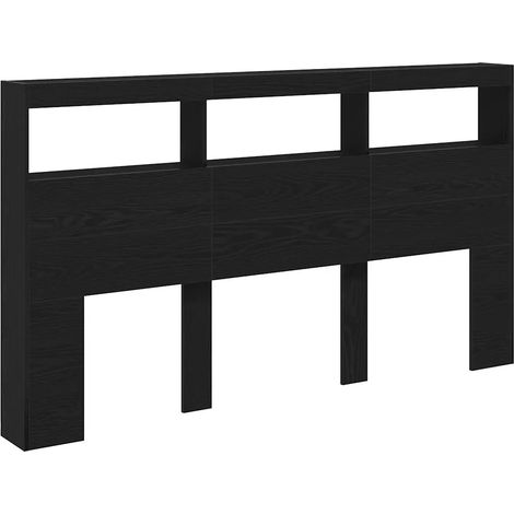 Armoire tête de lit moderne avec lumières LED 180 x 17 x 102 cm en bois d'ingénierie chêne noir (1/5)