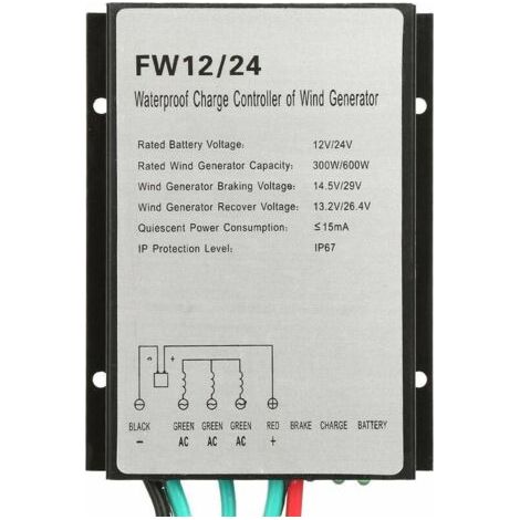 Contrôleur de charge éolienne FW12/24 12/24V Régulateur automatique 300W/600W Étanche IP67 pour extérieur Gestion optimale de l'énergie