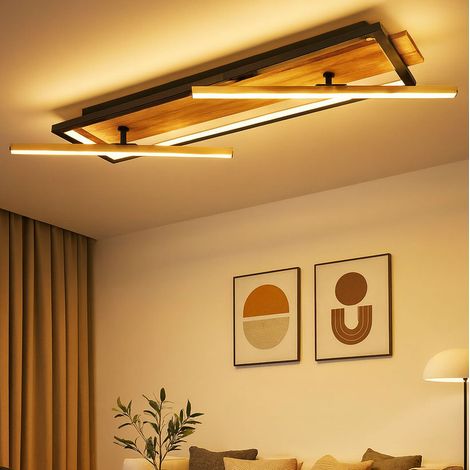 Lampada da soffitto a LED lampada da soffitto in legno lampada da soggiorno in ottone regolabile, metallo alluminio nero MDF, 32W 1550lm 3000K bianco caldo, L 81,5 cm