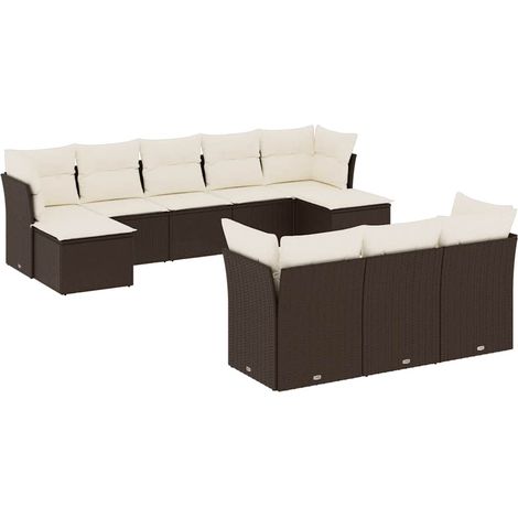 vidaXL Set Divani da Giardino 10pz con Cuscini in Polyrattan Marrone (1/5)