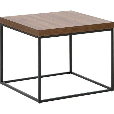 Mesa auxiliar madera oscura negro 60 x 60 cm efecto cemento base de metal Dorris