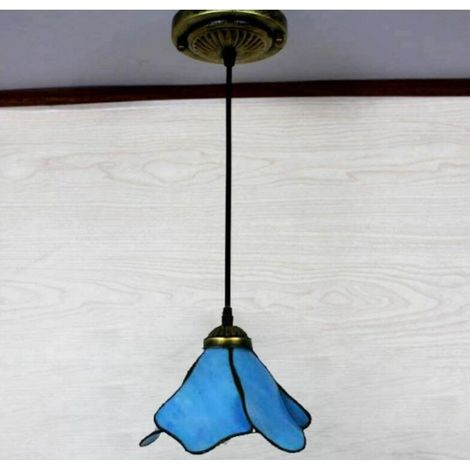 E27 Romantic Pendant Light Mediterranean Chandelier Adjustable Height Blue Glass Hanging Lamp Dining Room Children's Room Light Living Room Study Hallway (1/5)