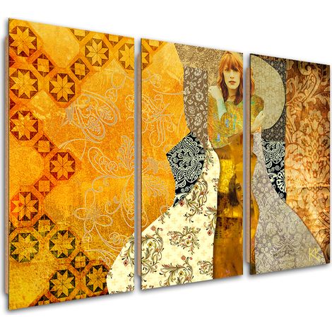Quadro deco panel 3 paneli, Una donna su uno sfondo decorativo - 90x60 (1/5)