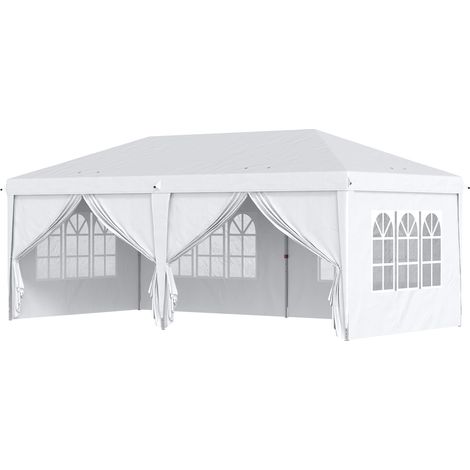 Gazebo Pieghevole 6x3m Funi e Picchetti Bianco (1/5)