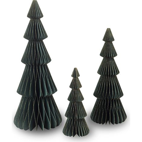 Sapin de Noel Pliable en Papier nid d’Abeille - Décoration de Noël élégante pour Maison, Bureau - Deco Noel intérieure et extérieure - Set de 3 Arbres de Noël 40/30/20 cmVert (1/5)