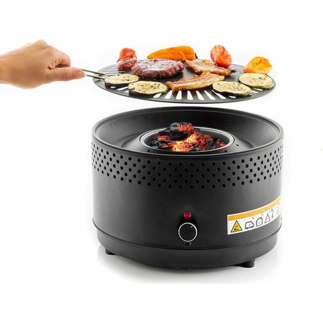 Tischgrill, Holzkohlegrill ohne Rauch und Geruch, tragbarer Grill zum Kochen drinnen und draußen mit allem Komfort, anpassbar mit Batterien oder USB-C-Anschluss. (1/5)