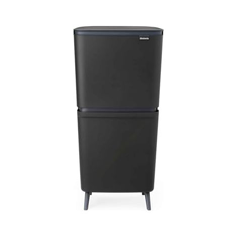 Brabantia SortUp Hi 10+10+25L Cubo de basura cocina (Dark Grey), papelera reciclaje con cubos extraíbles, cubo de basura reciclaje alto y estrecho, con tapa de cierre suave