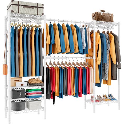 Tringle à vêtements extensible (70,3-89,8") L x 14" l x 71,3" H Porte-vêtements en métal lourd Porte-manteau Penderie avec crochets (blanc) (1/5)