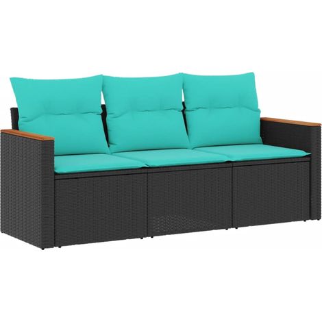 3-teiliges Gartensofa-Set mit Kissen, schwarzes Polyrattan vidaXL (1/5)