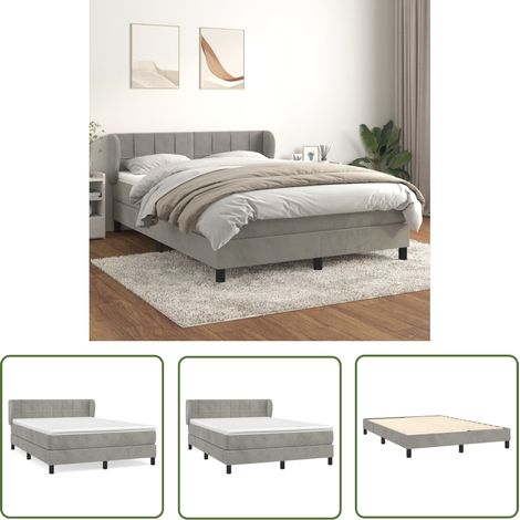 The Living Store Boxspringbett mit Matratze Hellgrau 140x200 cm Samt - Samtbett - Boxspringbett - Doppelbett - Bettauflage - Matratze (1/5)