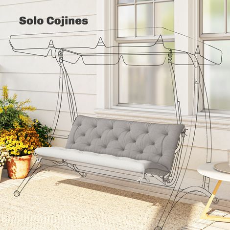 Cojín para Banco de Jardín con Respaldo Relleno Grueso y Cintas de Sujeción para Interior y Exterior 150x98x8 cm Gris (1/5)