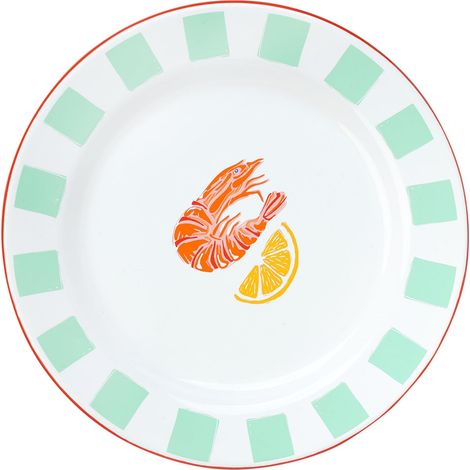 Assiette Émaillée Faite Main 20cm avec Motif Crevette, Incassable (1/3)